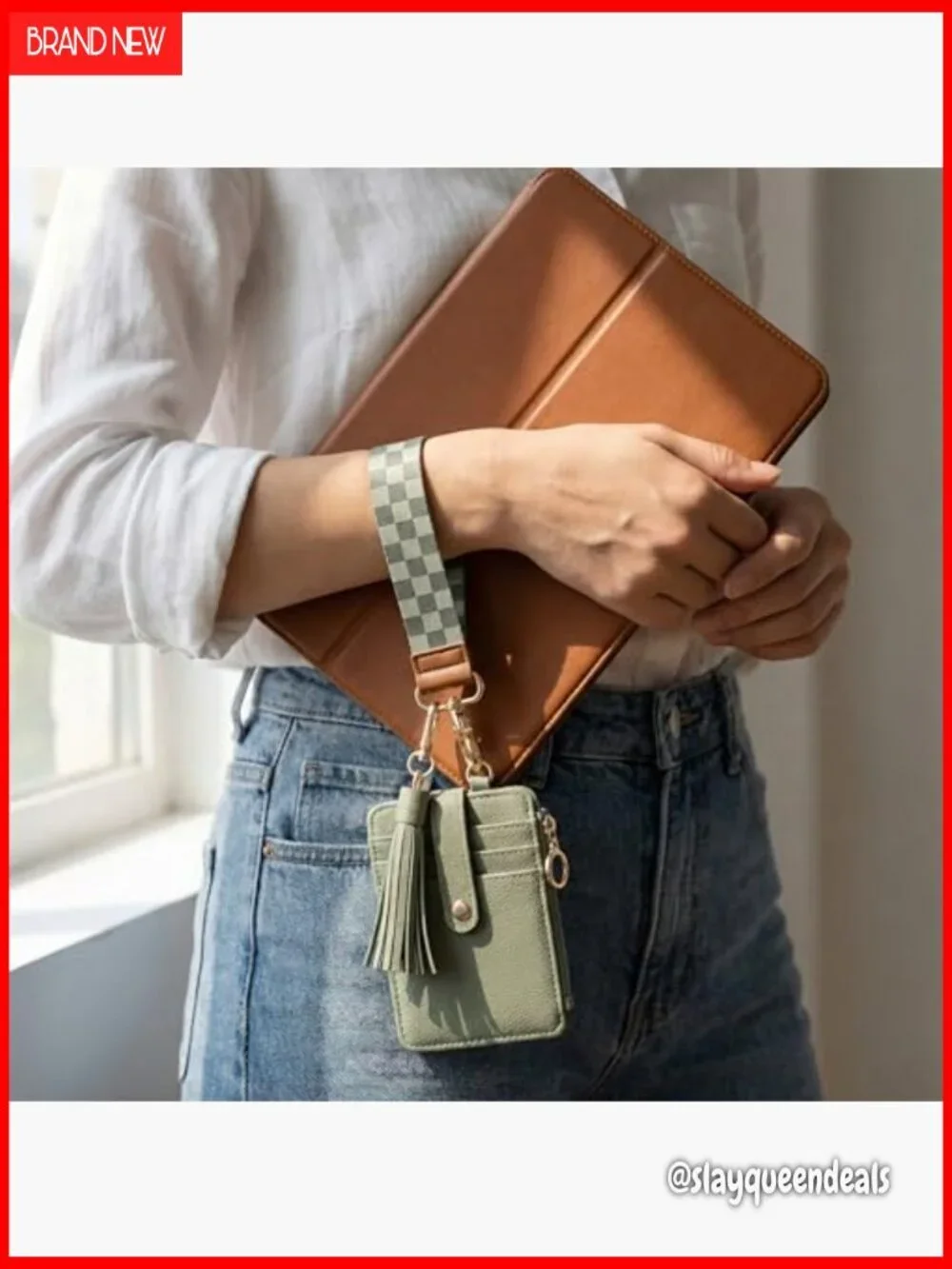 Slim Wristlet Keychain Wallet with RFID Blocking and ID Window